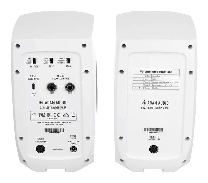 ADAM Audio D3V White, takapaneeli liitäntöineen, kuva 4