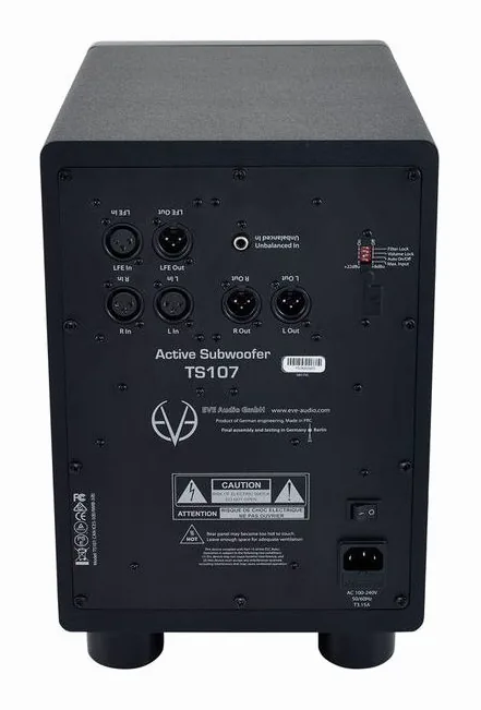 EVE Audio TS107, takapaneeli liitäntöineen, kuva 4