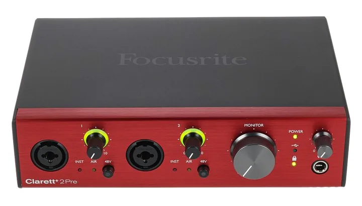 Focusrite Clarett+ 2Pre, etupaneeli säätimineen, kuva 2