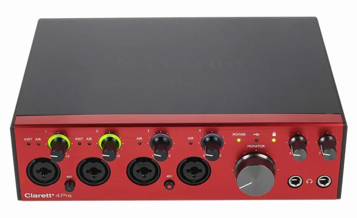 Focusrite Clarett+ 4Pre, tulot etupuolella, kuva 2