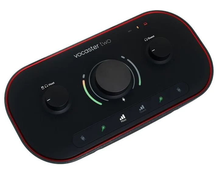 Focusrite Vocaster Two Headphone Bundle, tasomittarit ja merkkivalot, kuva 4