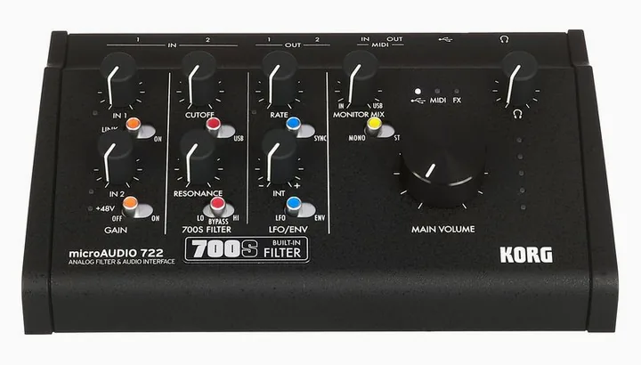 Korg microAUDIO 722, etupaneeli säätimineen, kuva 2