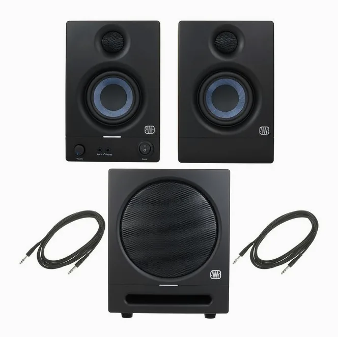 Presonus Eris 3.5 2nd Gen Subwoofer Set neutraalia taustaa vasten