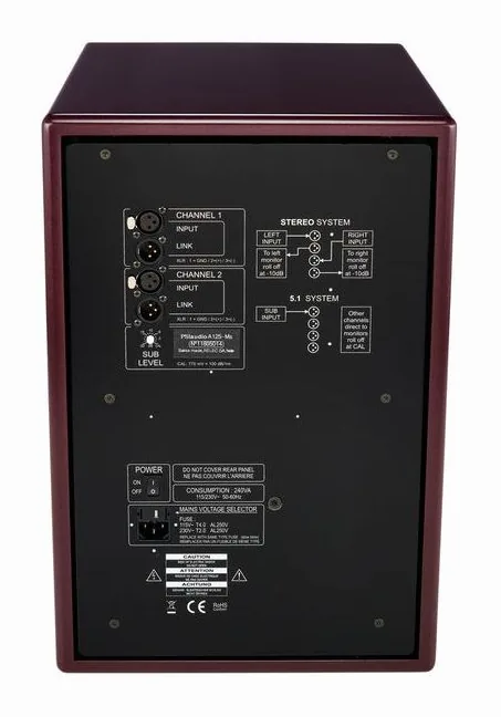 PSI Audio Sub A125-M Studio Red, takapaneeli liitäntöineen, kuva 4