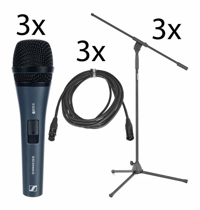 Sennheiser E835-S 3Pack Bundle neutraalia taustaa vasten