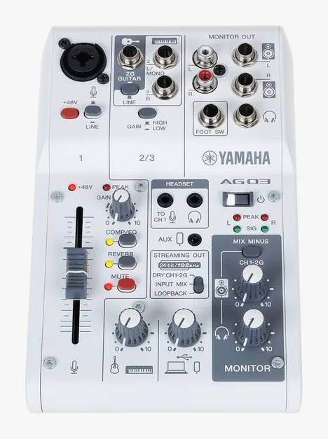 Yamaha AG03 MK2 WH, laitteen yläpinta, kuva 2