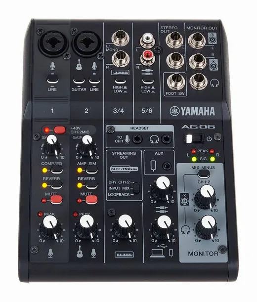 Yamaha AG06 MK2 BK, tulot etupuolella, kuva 2