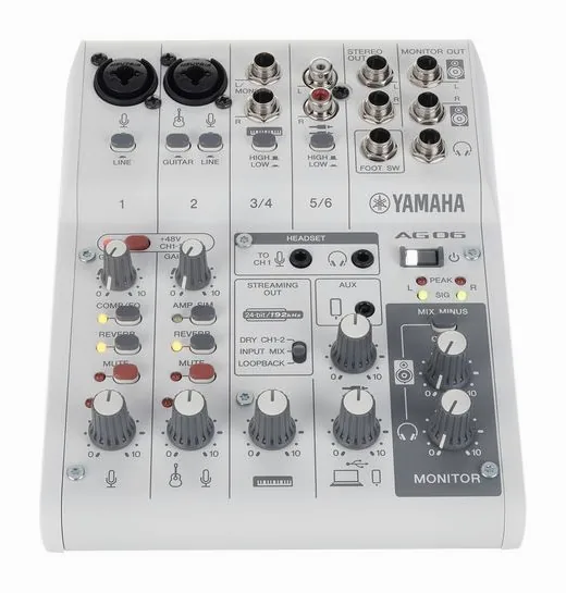 Yamaha AG06 MK2 WH, tulot etupuolella, kuva 2