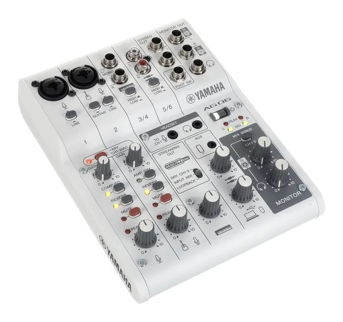 Yamaha AG06 MK2 WH, tulot etupuolella, kuva 3