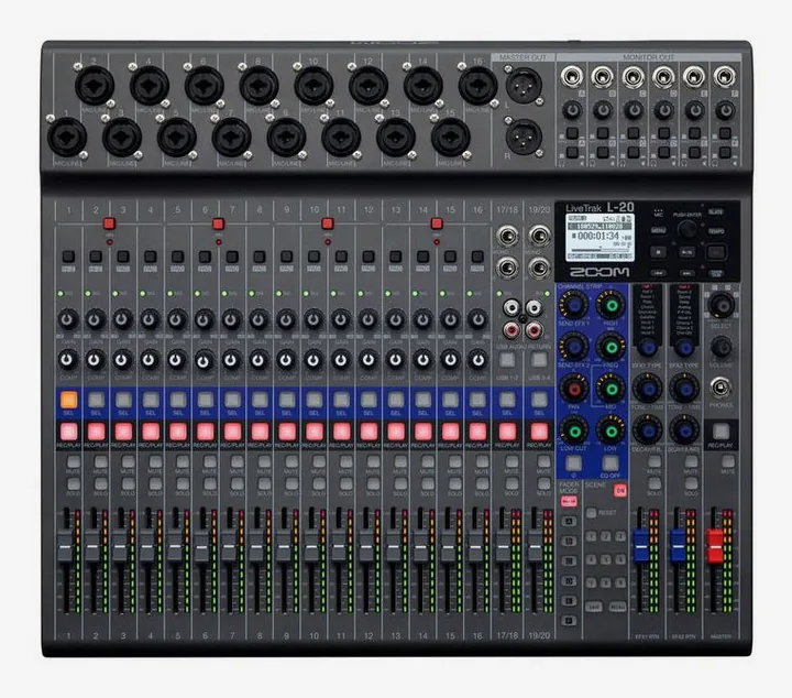 Zoom LiveTrak L-20, tasomittarit ja merkkivalot, kuva 4