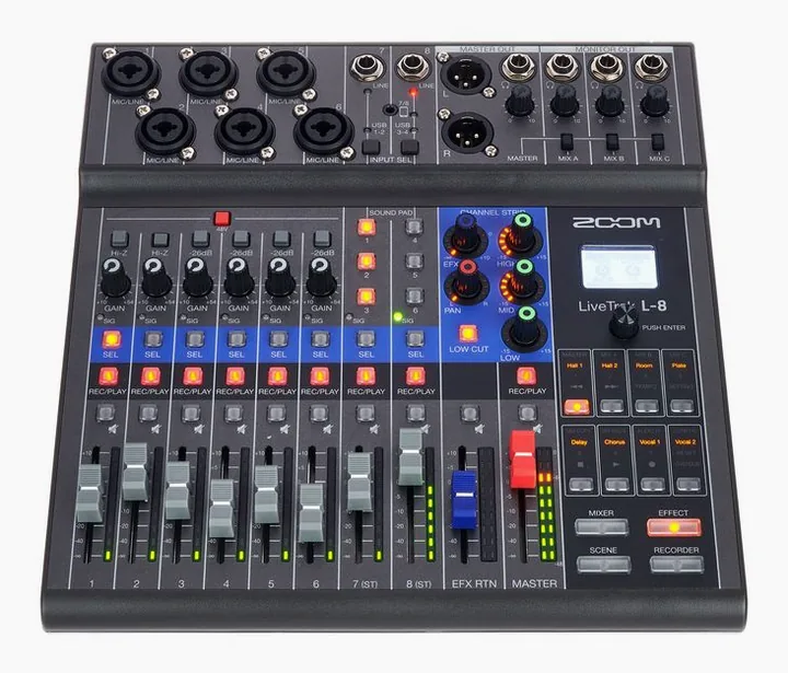 Zoom LiveTrak L-8 Case Bundle, tasomittarit ja merkkivalot, kuva 3