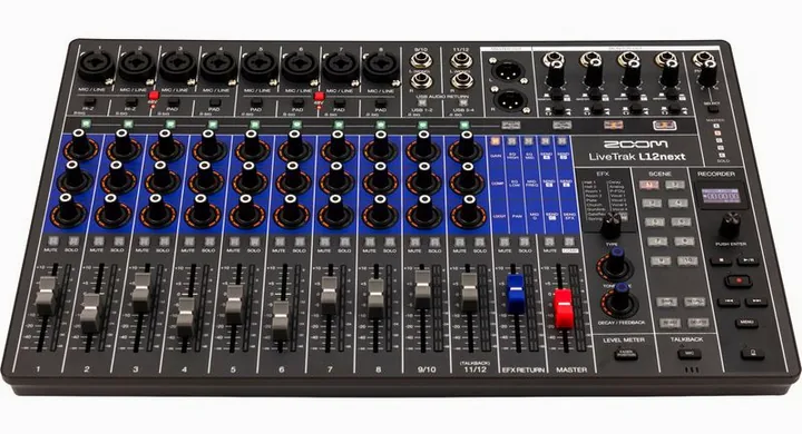 Zoom LiveTrak L12next, tulot etupuolella, kuva 2