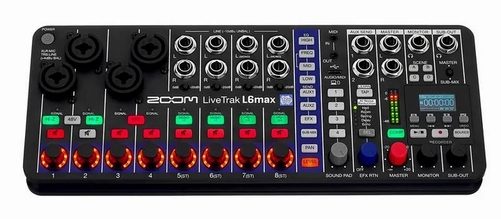 Zoom LiveTrak L6max, liitännät takana, kuva 2